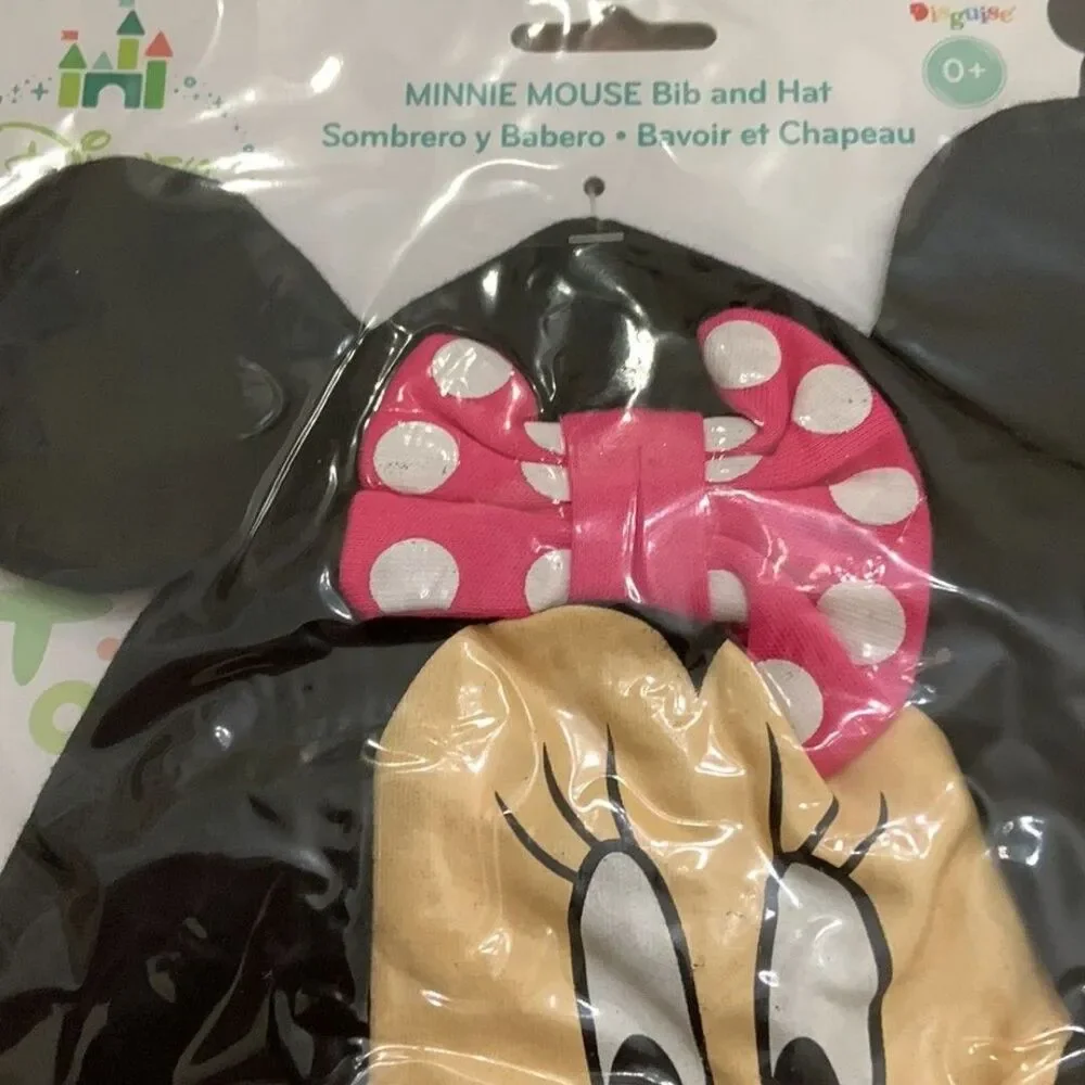 Disney baby Minnie Mouse Bib and Hat size 0+ New